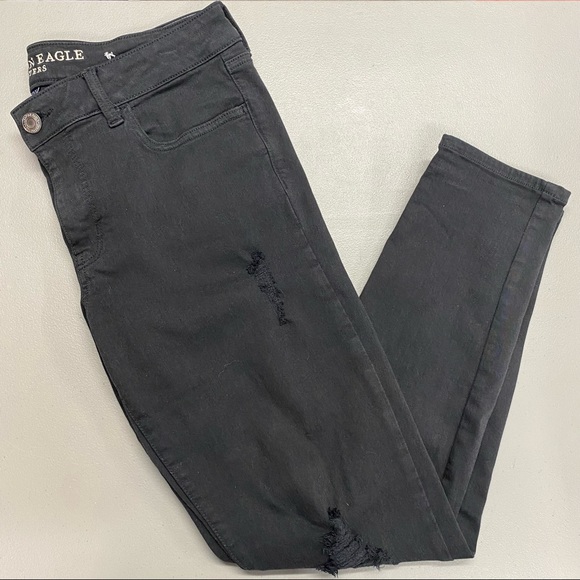 American Eagle Outfitters Denim - American Eagle Black Denim Jeans Jeggings Super Stretch X Distressed Size 12